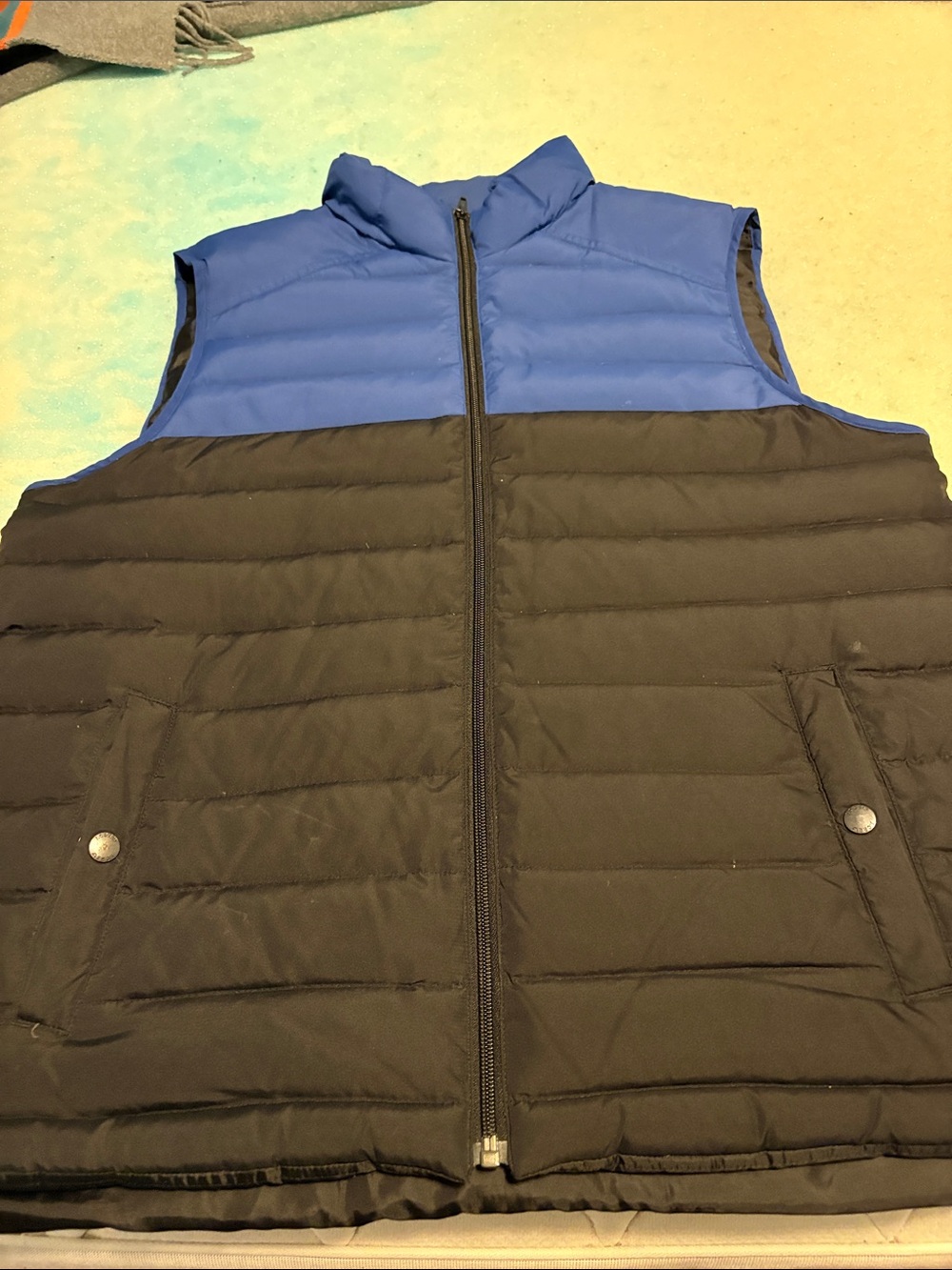 J. Crew Two-Tone Blue and Black Quilted Puffer Vest